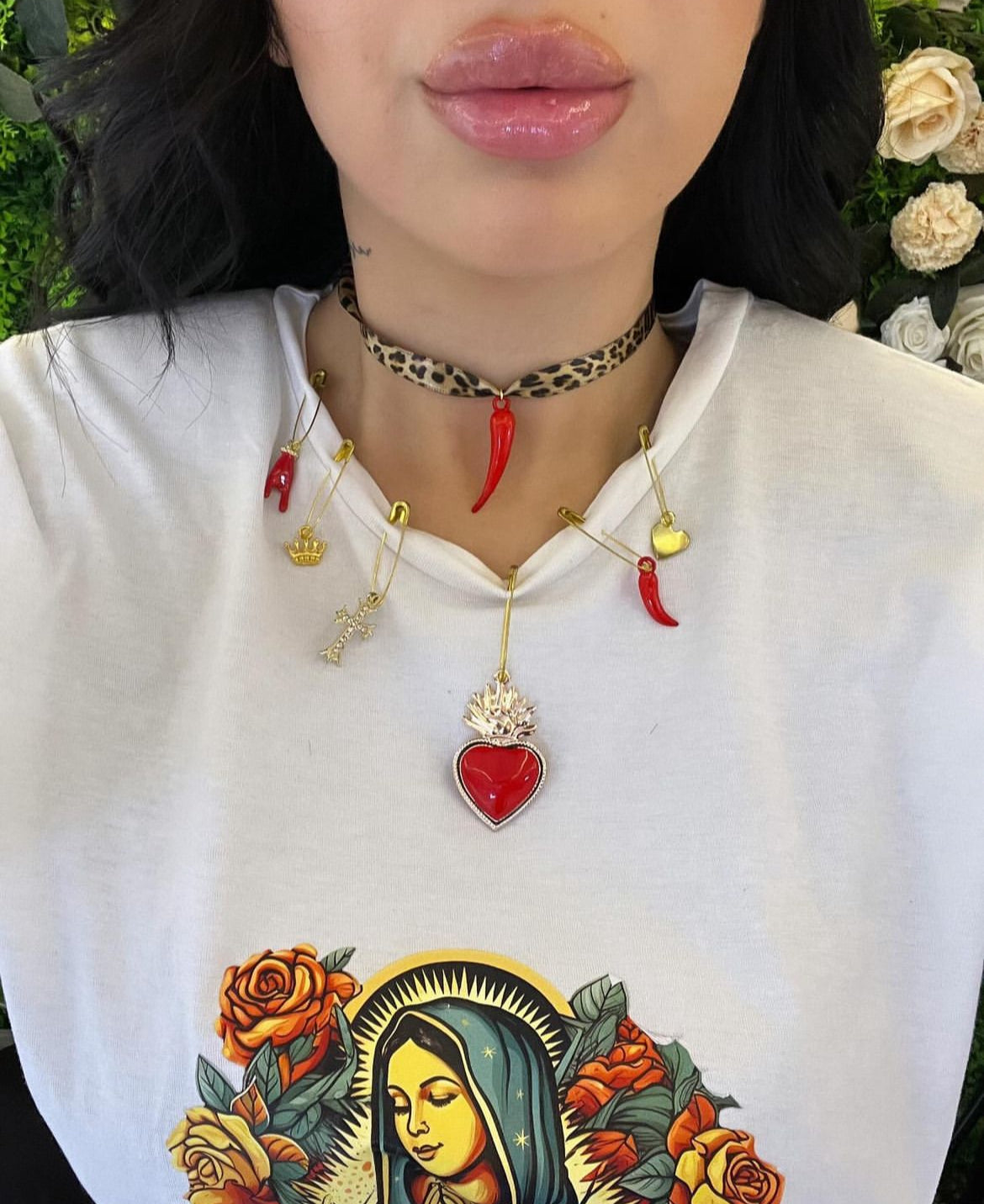 Chocker Leopard corno Red