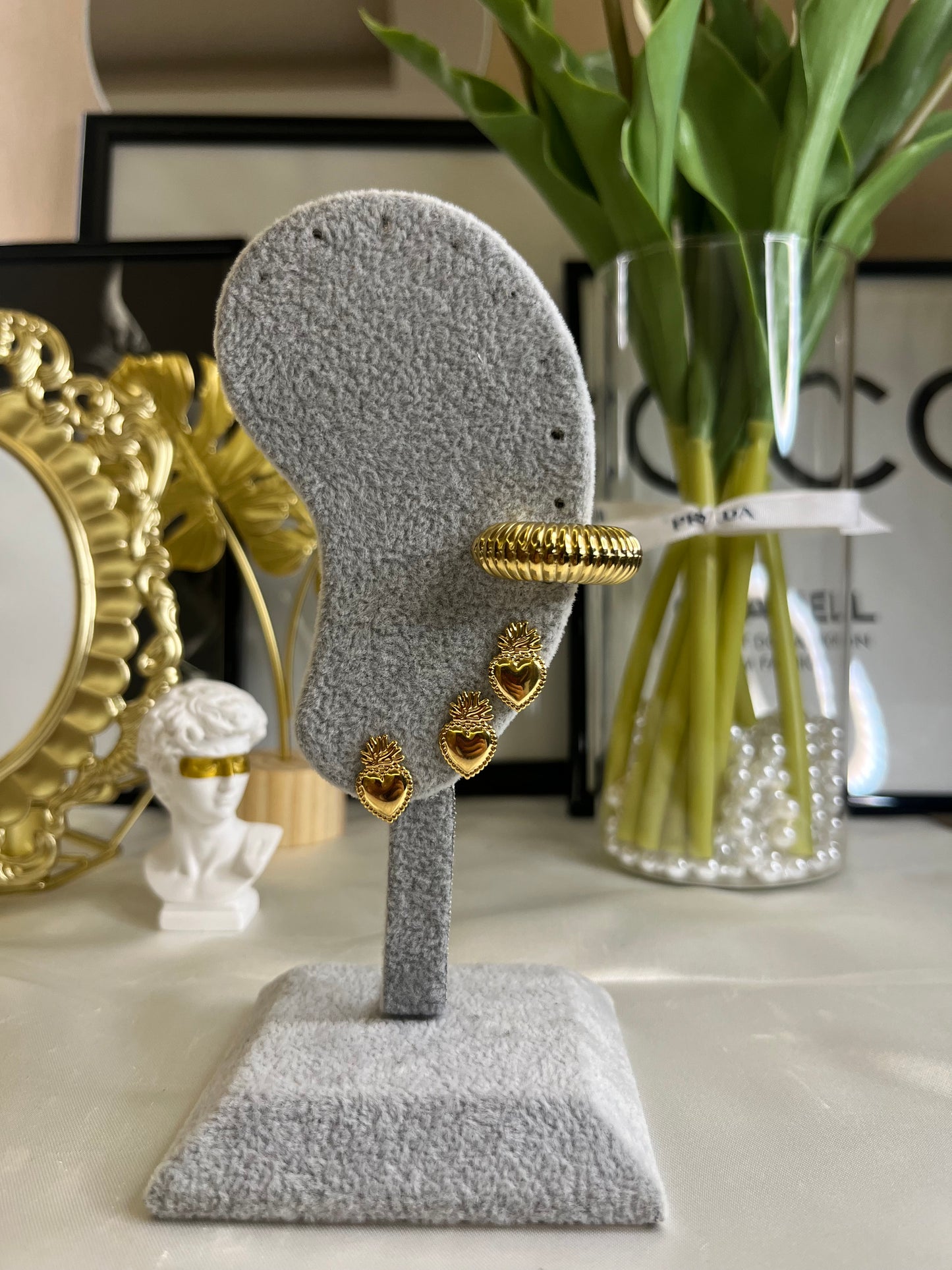 Set sacro cuore gold+ Earcuff rigato bombato