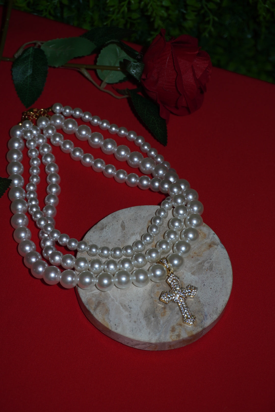 Collana tris perle Croce Zulma