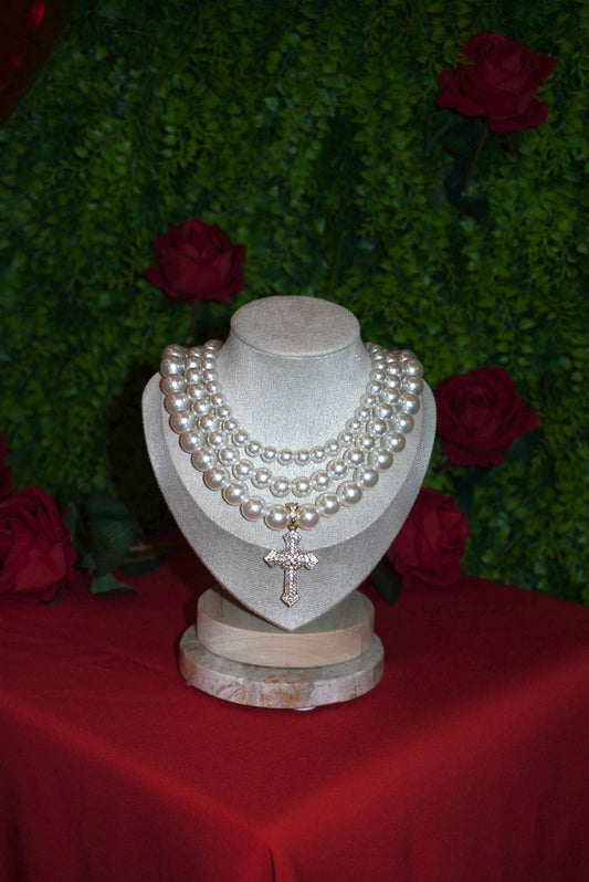 Collana tris perle Croce Zulma