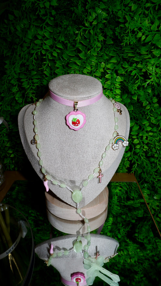 Combo collana Rosario+ Chocker fragolina