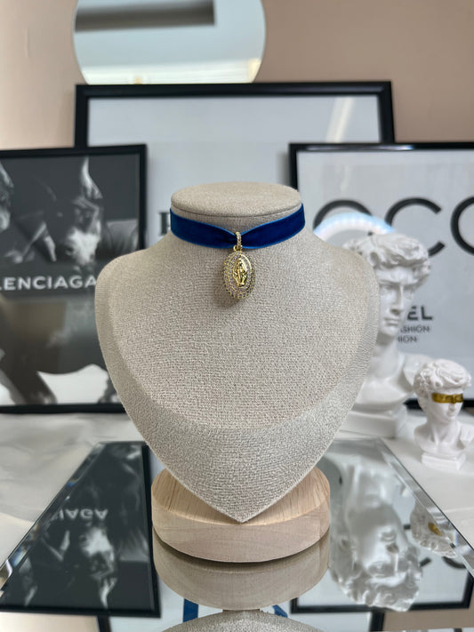 Chocker velluto blu madonna gold