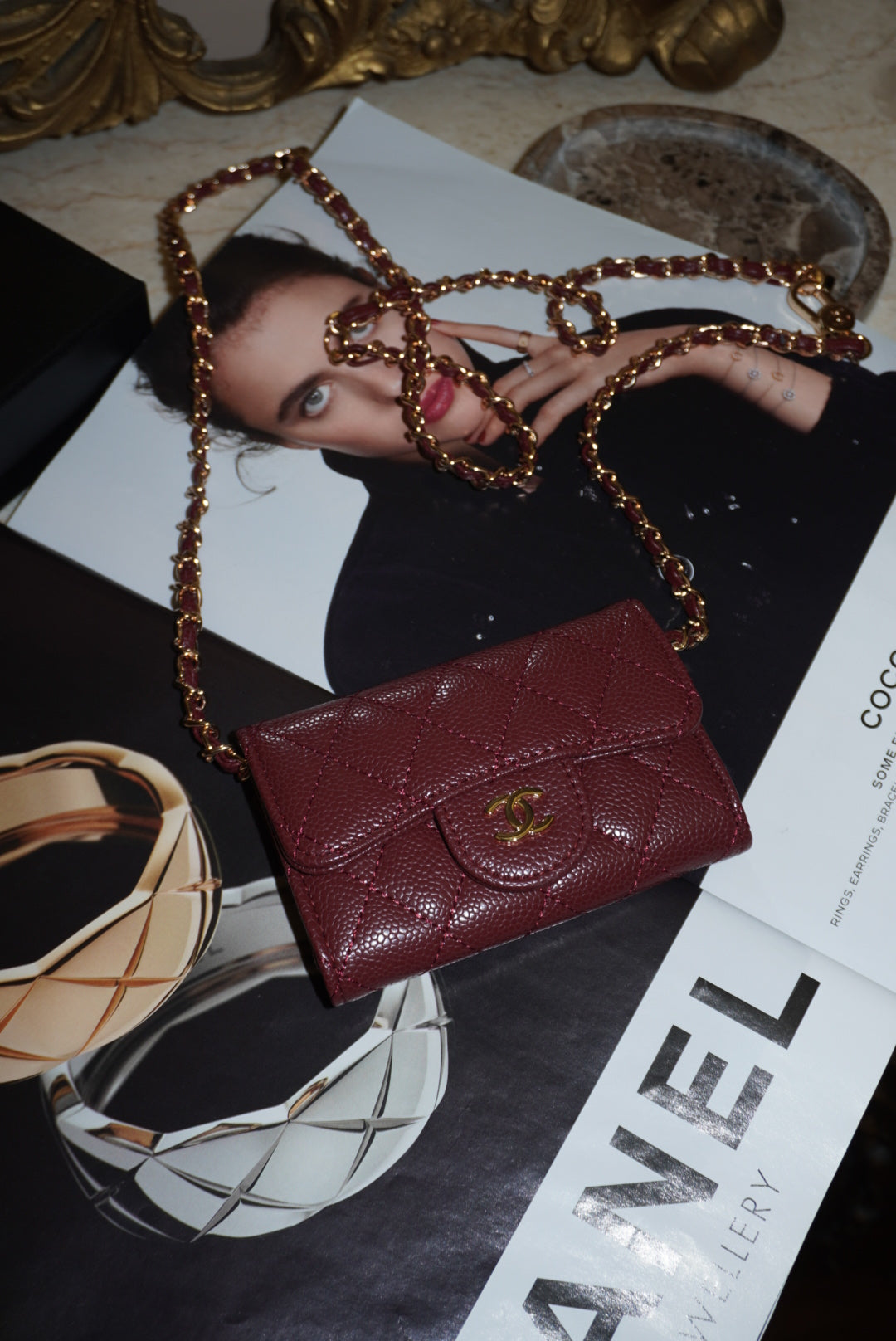 Mini bag luxury bordeaux/gold