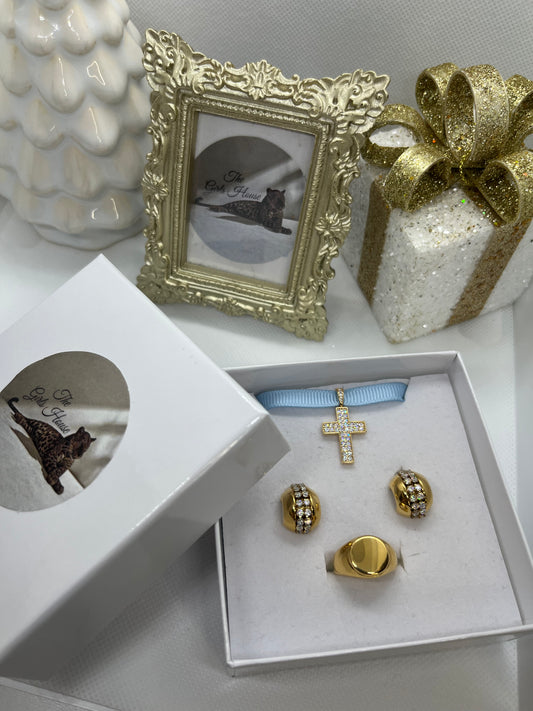 Giftbox blue Chocker+Orecchini+anello