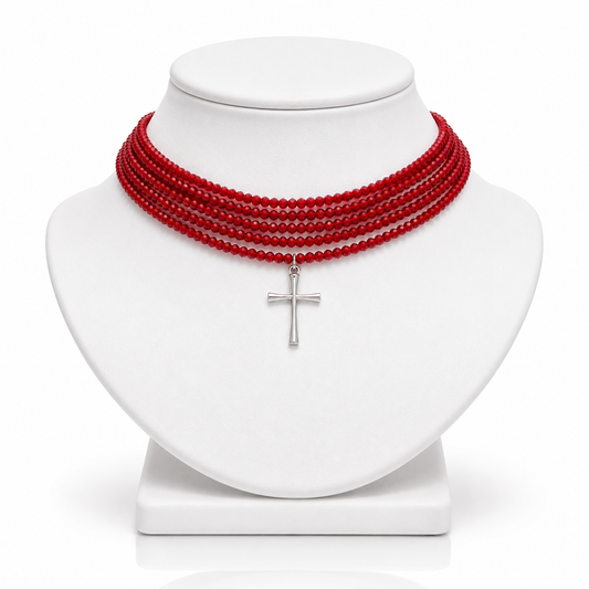 Chocker/Collana Croce Ines red
