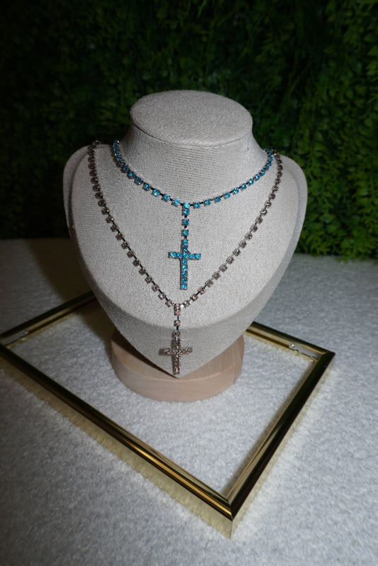 Collana Croce low cost (Blue/rose)