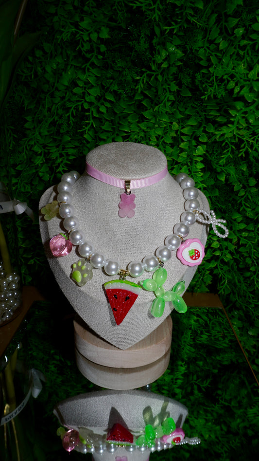 Combo green/pink collana + Chocker