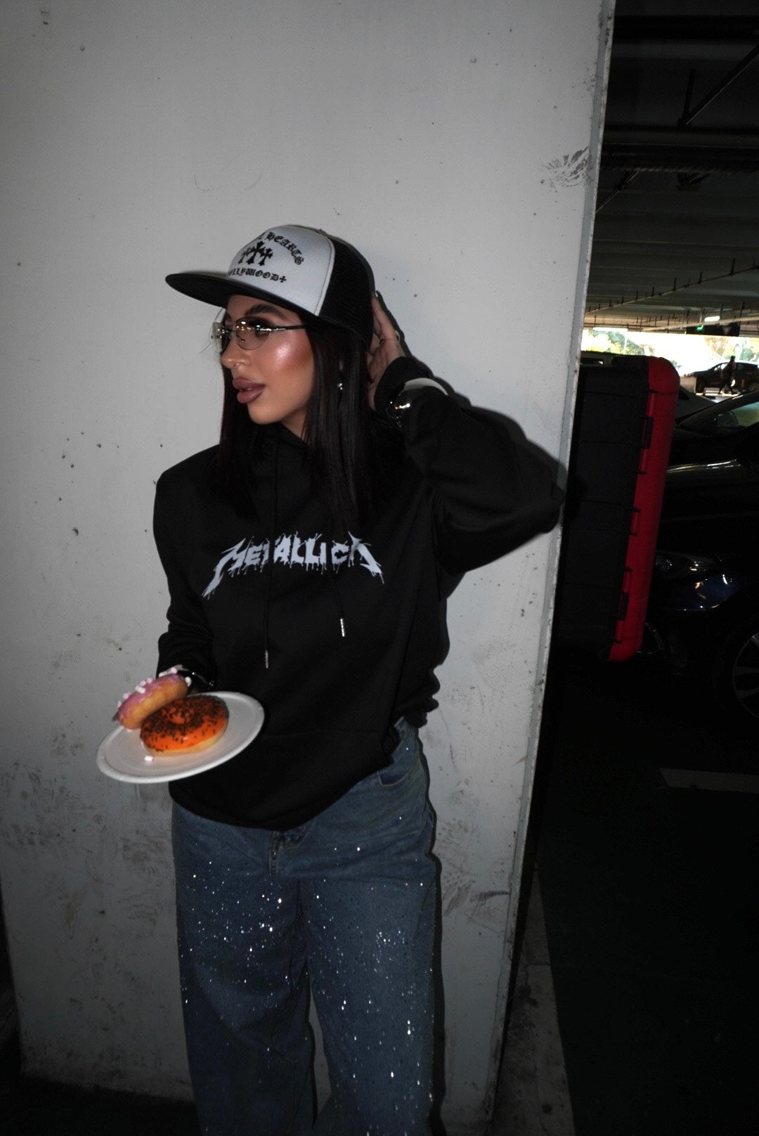 Felpa Metallica con spalline e cappuccio